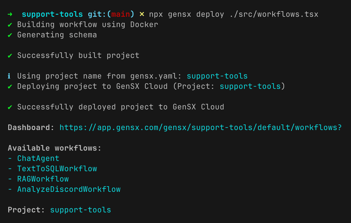 GenSX Cloud Deployment Terminal Output